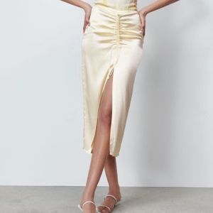 Zara Yellow Satin MIDI Skirt